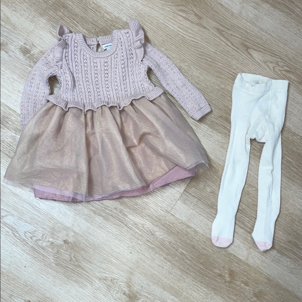 Cupcakes and Cashmere Shimmery Tutu Skirted Sweater Dress & Marks + Sparks Tight